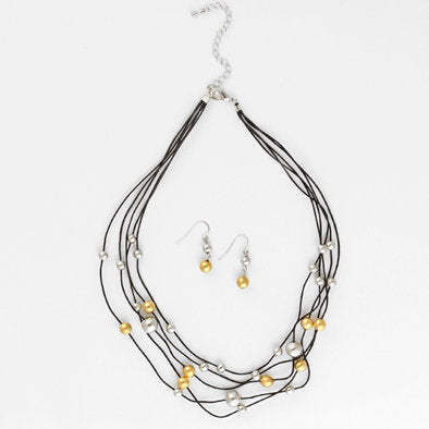 Gold and Silver Balls Layered Necklace and Earrings Set