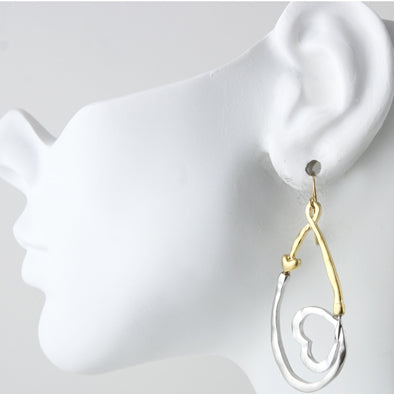 Gold and Silver Teardrop with Heart Earrings