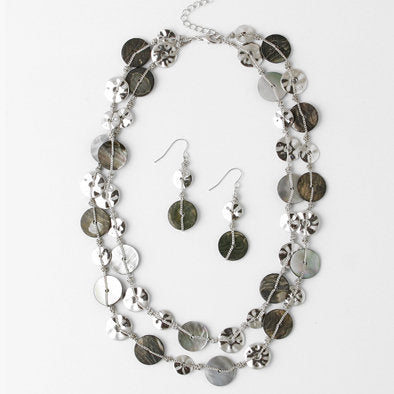 Abalone Layered Two-strand Necklace and Earrings Set