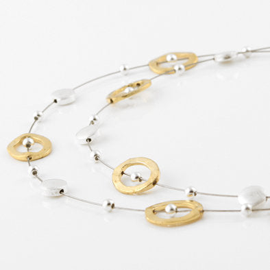 Hammered Gold and Silver Floating Necklace and Earrings Set