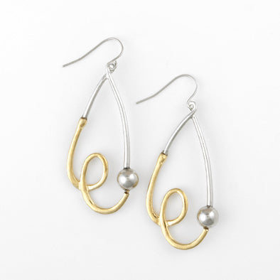 Gold and Silver Stylized Teardrop Earrings