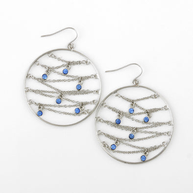 Silver with Blue Rhinestones Earrings