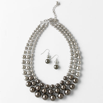 Dark and Light Silver Layered Necklace and Earrings Set