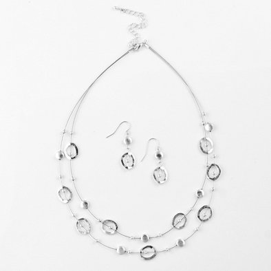 Hammered Silver Floating Necklace and Earrings Set