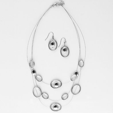 Loops Silver Floating Necklace and Earrings Set