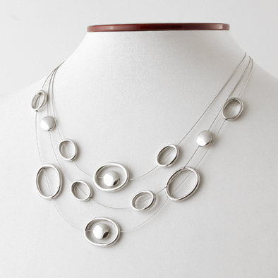 Loops Silver Floating Necklace and Earrings Set