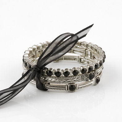 Silver and Black Fashion Bracelet Set