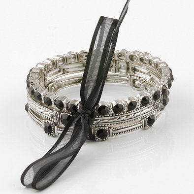 Silver and Black Fashion Bracelet Set