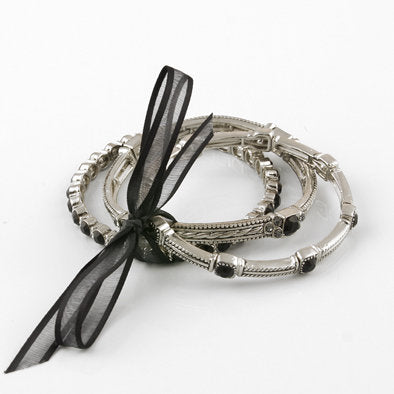 Silver and Black Fashion Bracelet Set