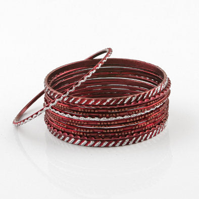 Red Glitter Fashion Bangle Bracelet Set