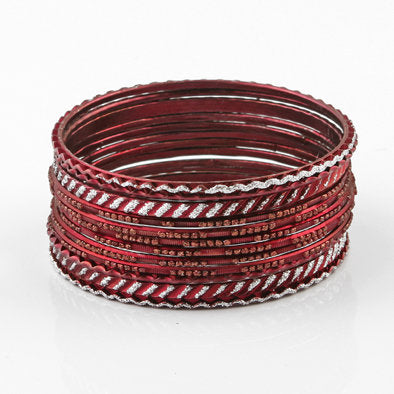 Red Glitter Fashion Bangle Bracelet Set