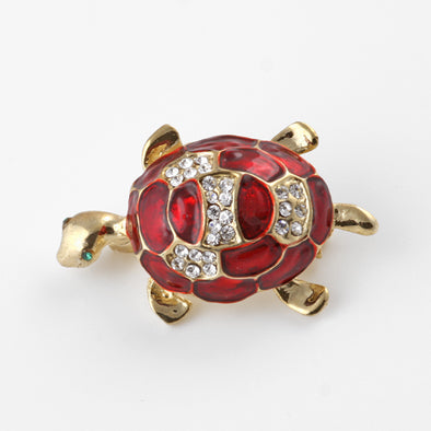 Cute Red Turtle Pin with Austrian Crystals