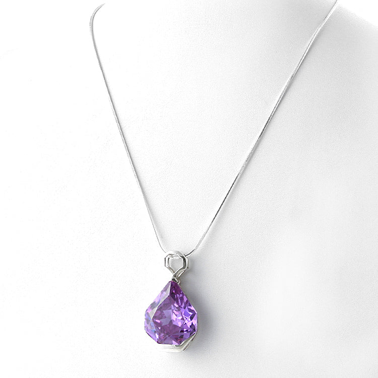 Lavender CZ Teardrop Pendant Necklace