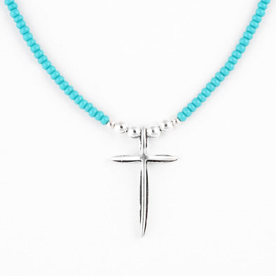 Simple Silver Turquoise Cross Necklace