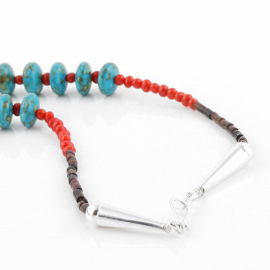 Green Turquoise with Coral Spacers Necklace