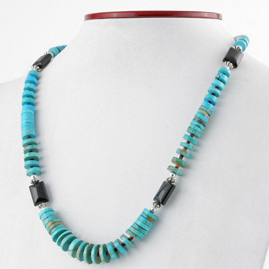 Turquoise Heishi Beads with Jet Necklace