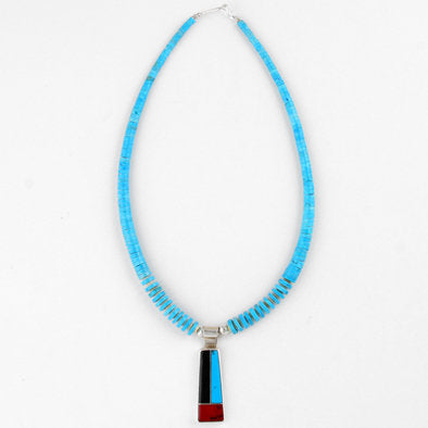 Turquoise Necklace with Multi Stone Inlay Pendant