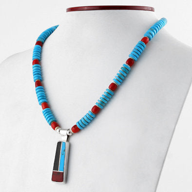 Inlay Pendant Natural Turquoise Necklace