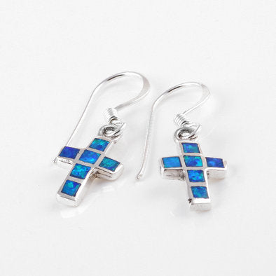 Create Blue Opal Cross Earrings