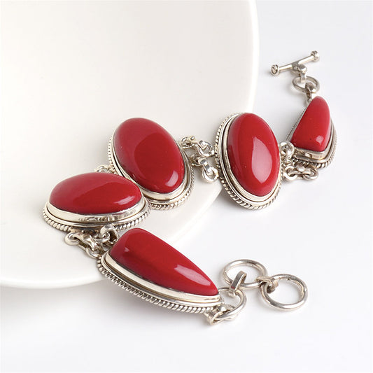 Red Coral & Silver Toggle Bracelet