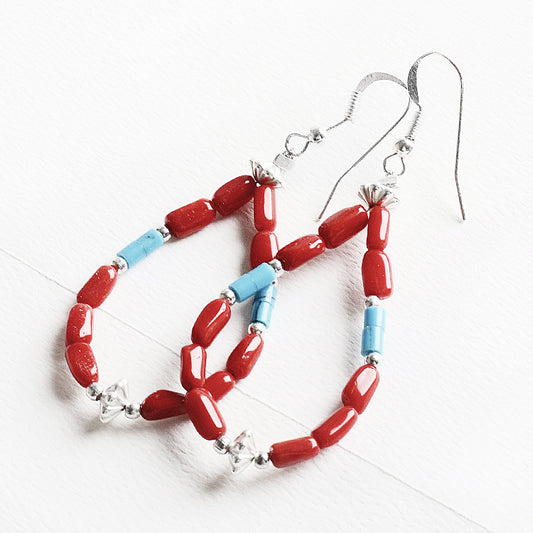 Red Coral with Turquoise Beads Earrings