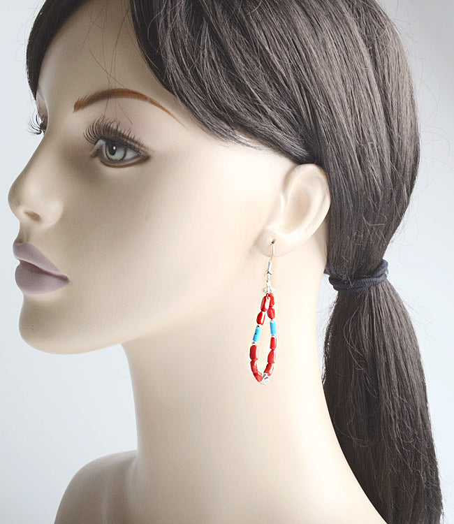 Red Coral with Turquoise Beads Earrings