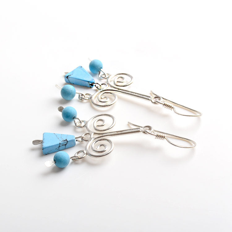 Sterling Silver Swirls with Turquoise Earrings