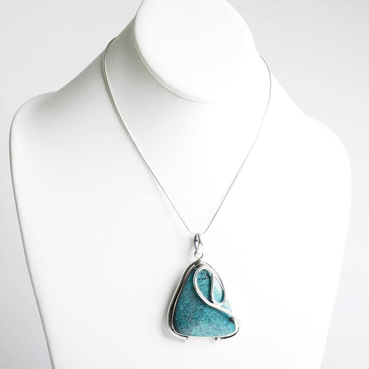 Turquoise Triangle in Silver Swirls Pendant
