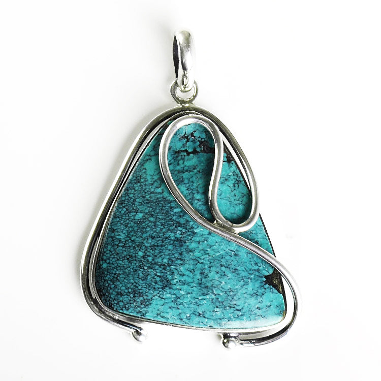 Turquoise Triangle in Silver Swirls Pendant