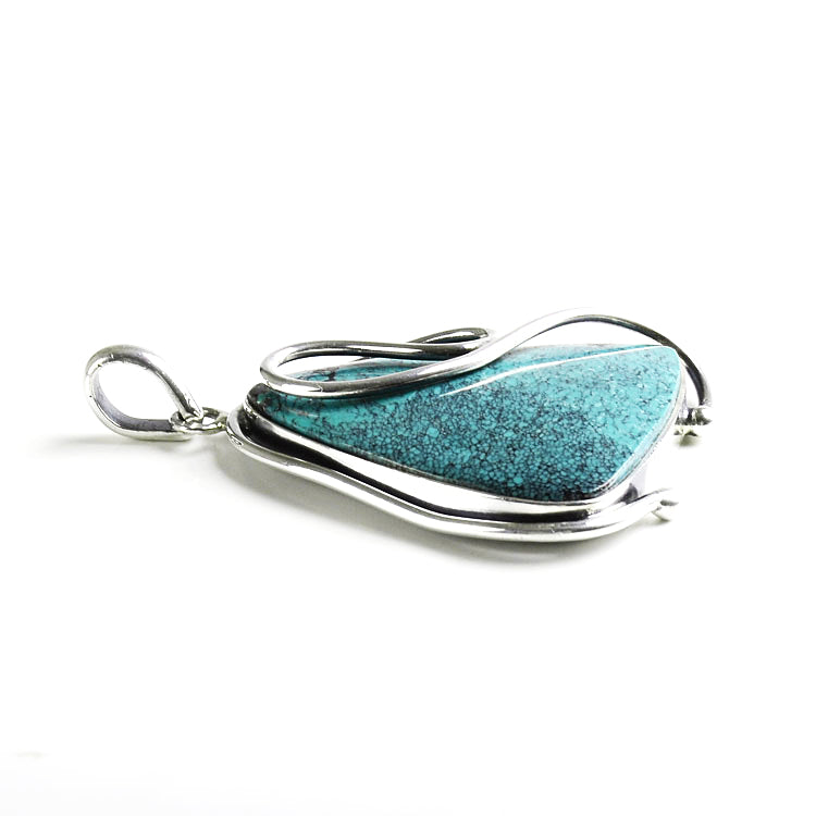Turquoise Triangle in Silver Swirls Pendant