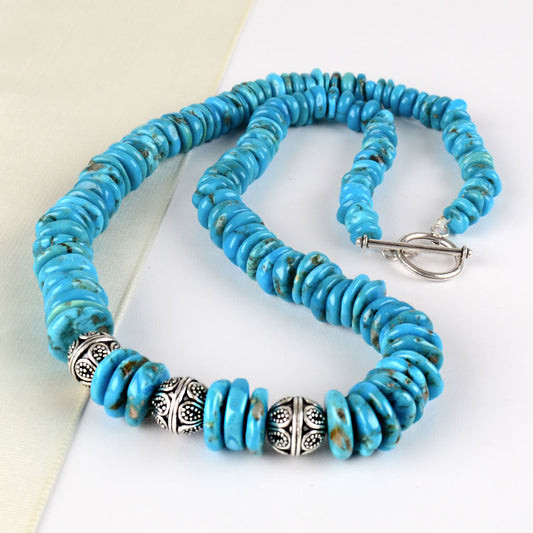Turquoise Beads with Silver Balls Necklace