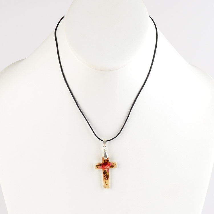 Floral Painting Cross Necklace