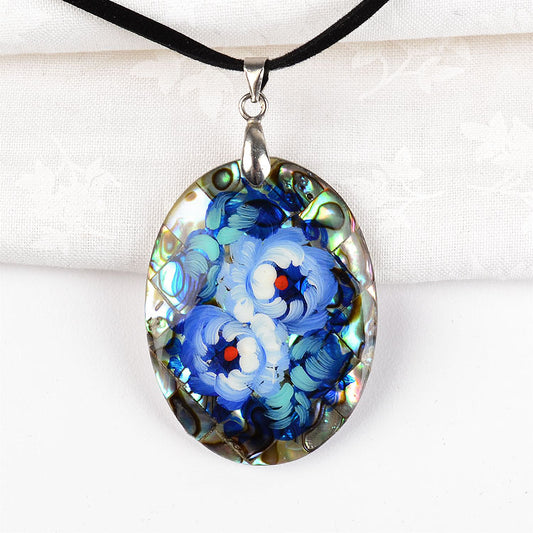 Blue Zhostovo on Abalone Necklace