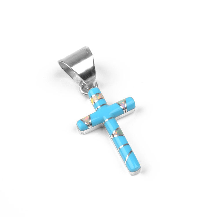 Turquoise & Opal Cross Pendant