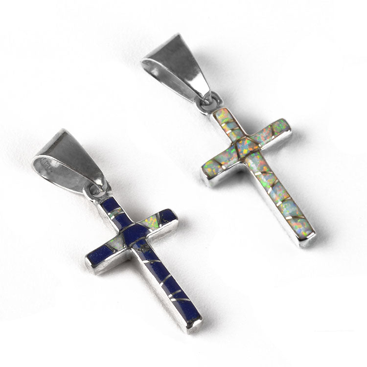 Reversible Cross Pendant - Opal or Lapis Lazuli