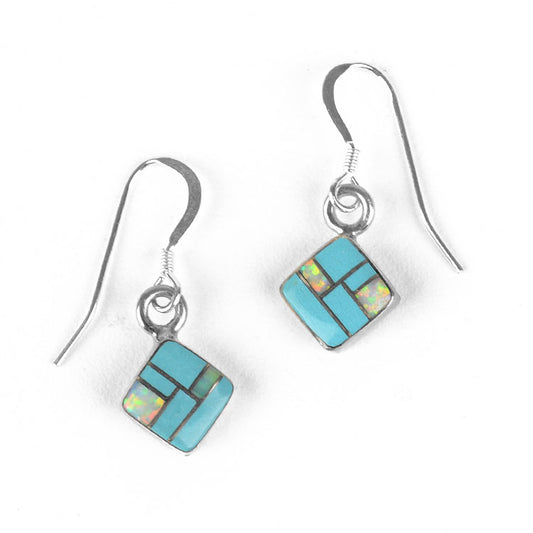 Dainty Turquoise-Opal Inlaid Earrings