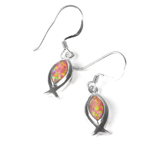 Pink Opal Jesus Fish Earrings