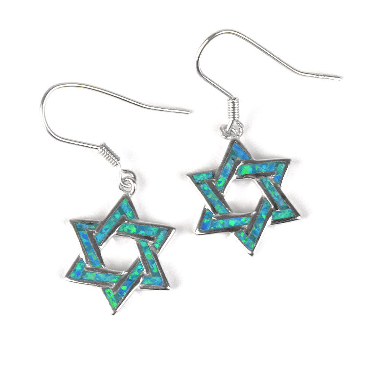 Blue Opal Star of David Earrings
