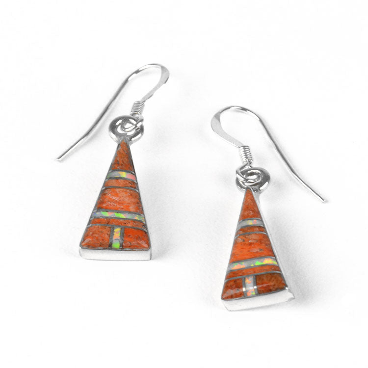 Spiny Oyster & Opal Triangle Earrings