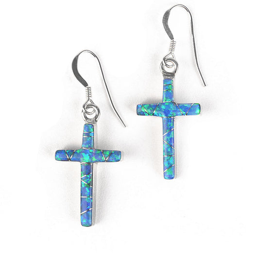 Opal in Silver Cross Earrings