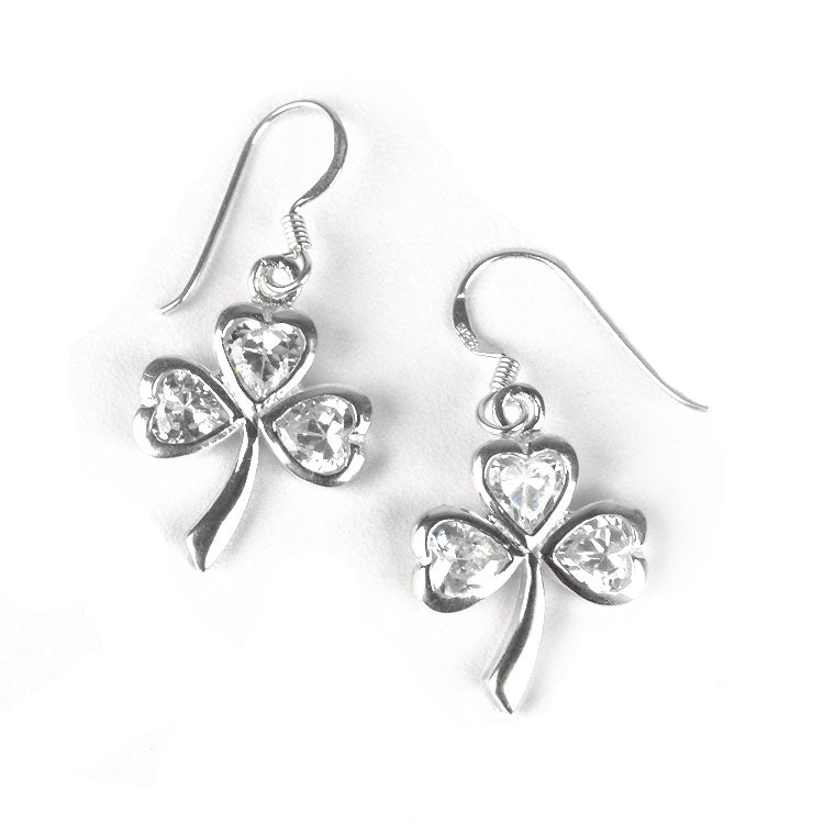 Clear Crystal Silver Shamrock Earrings