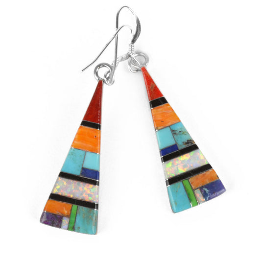 Multi-Colored Gemstone Triangle Earrings