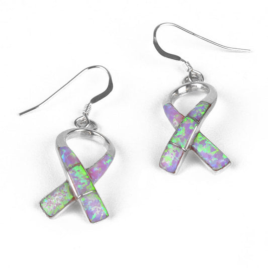 Opal Breast Cancer Ribbon Earrings