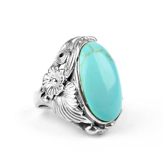 Turquoise Stone & Floral Silver Ring