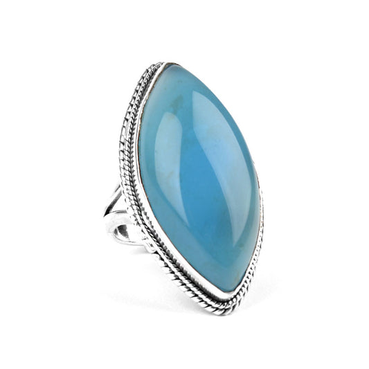 Blue Chalcedony Pointed Ellipse Ring