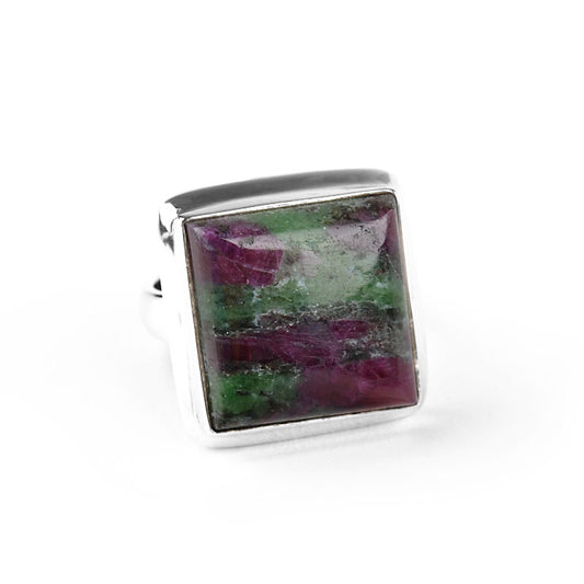 Ruby-Zoisite Square Ring
