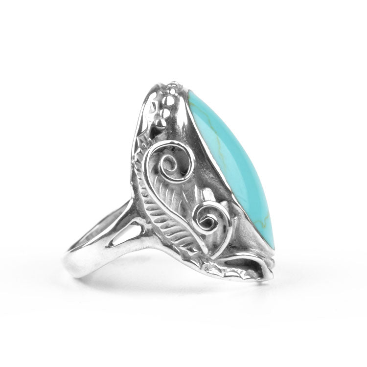 Comfy Turquoise & Silver Foliage Ring