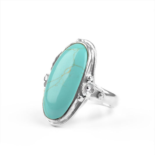 Large Oval Turquoise Ring in Silver
