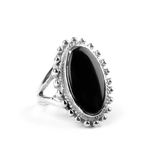 Black Onyx Gemstone in Silver Ring