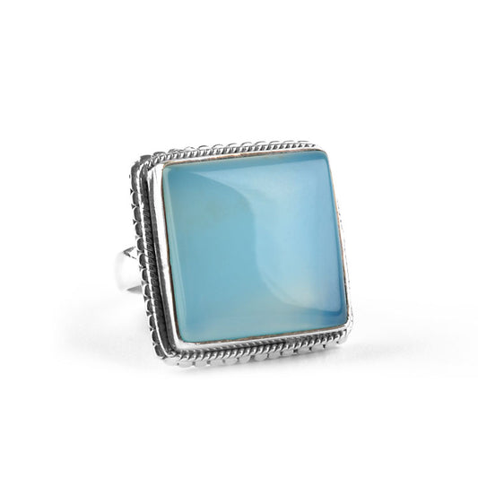 Square Chalcedony Gemstone Ring